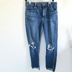 ASOS knee distressed blue skinny jeans 32/28